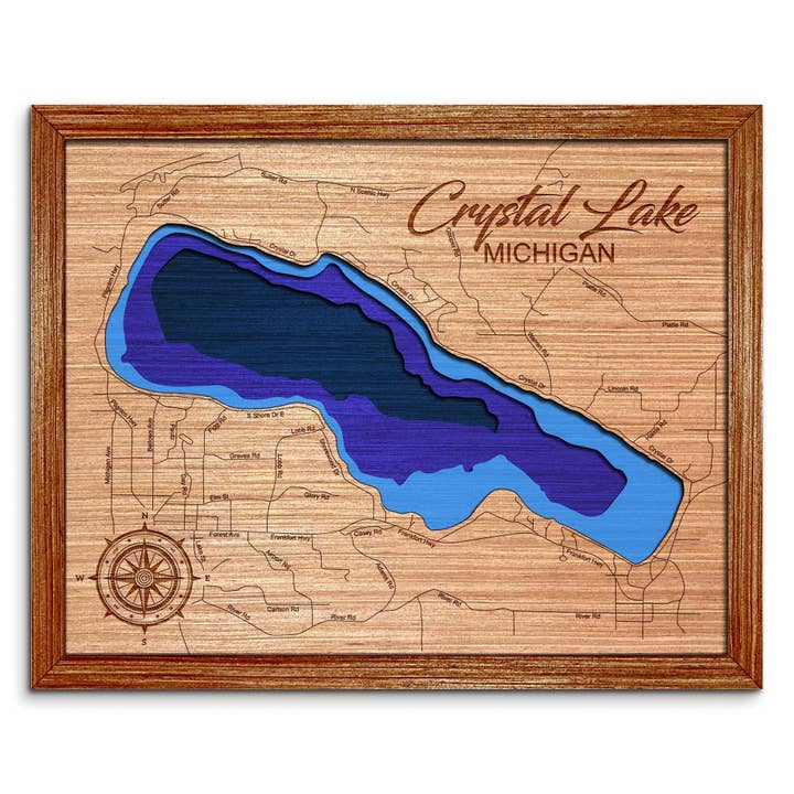 Mappa di Profondità di Crystal Lake, Michigan, Arte da Parete per la vendita all'ingrosso da parte di Premier Gifts and More