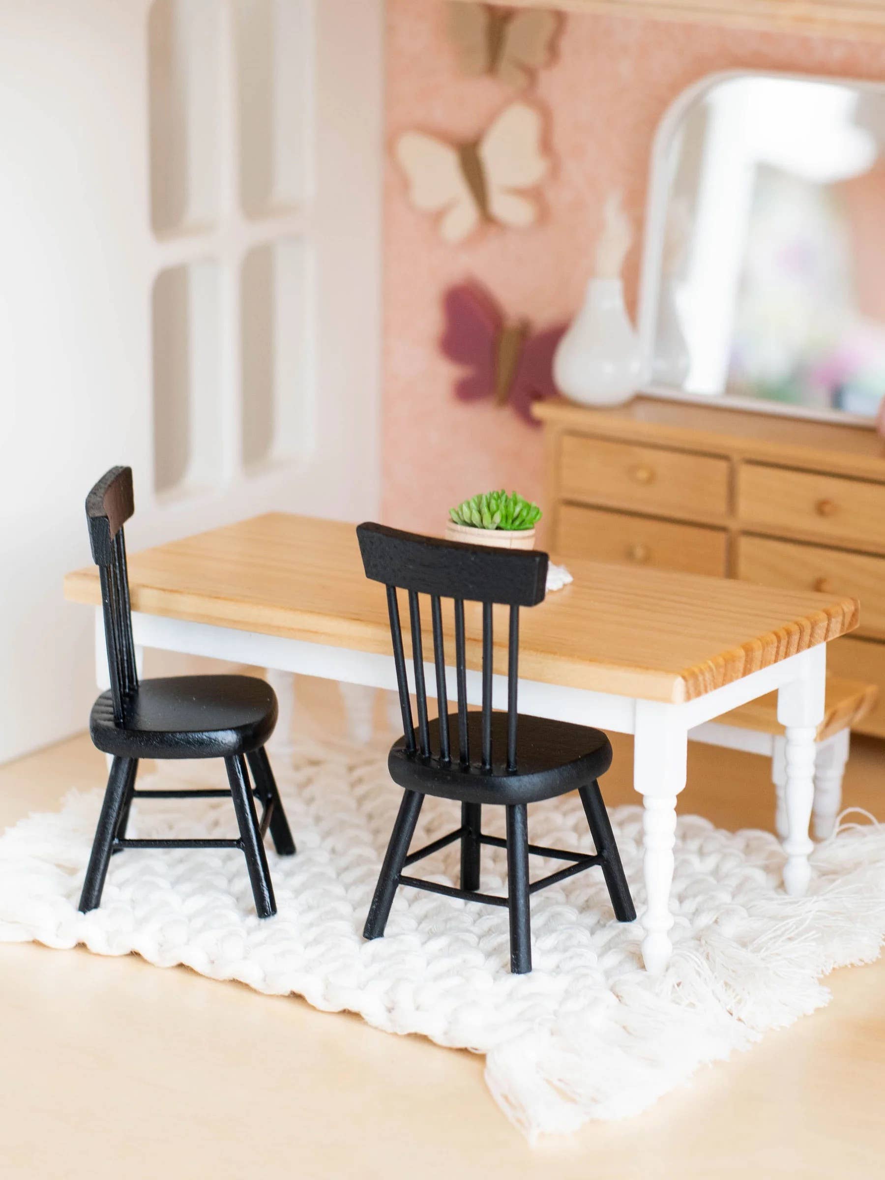 Macy Mae Dollhouse Designs - Wholesale Doll - Kids - Dollhouse Farm Style Dining Table | Natural Wood & White2