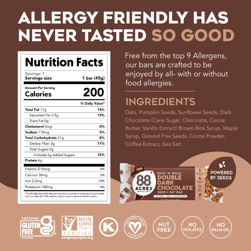 88 Acres - Wholesale Snack Bar - Double Dark Chocolate Seed + Oat Bar1