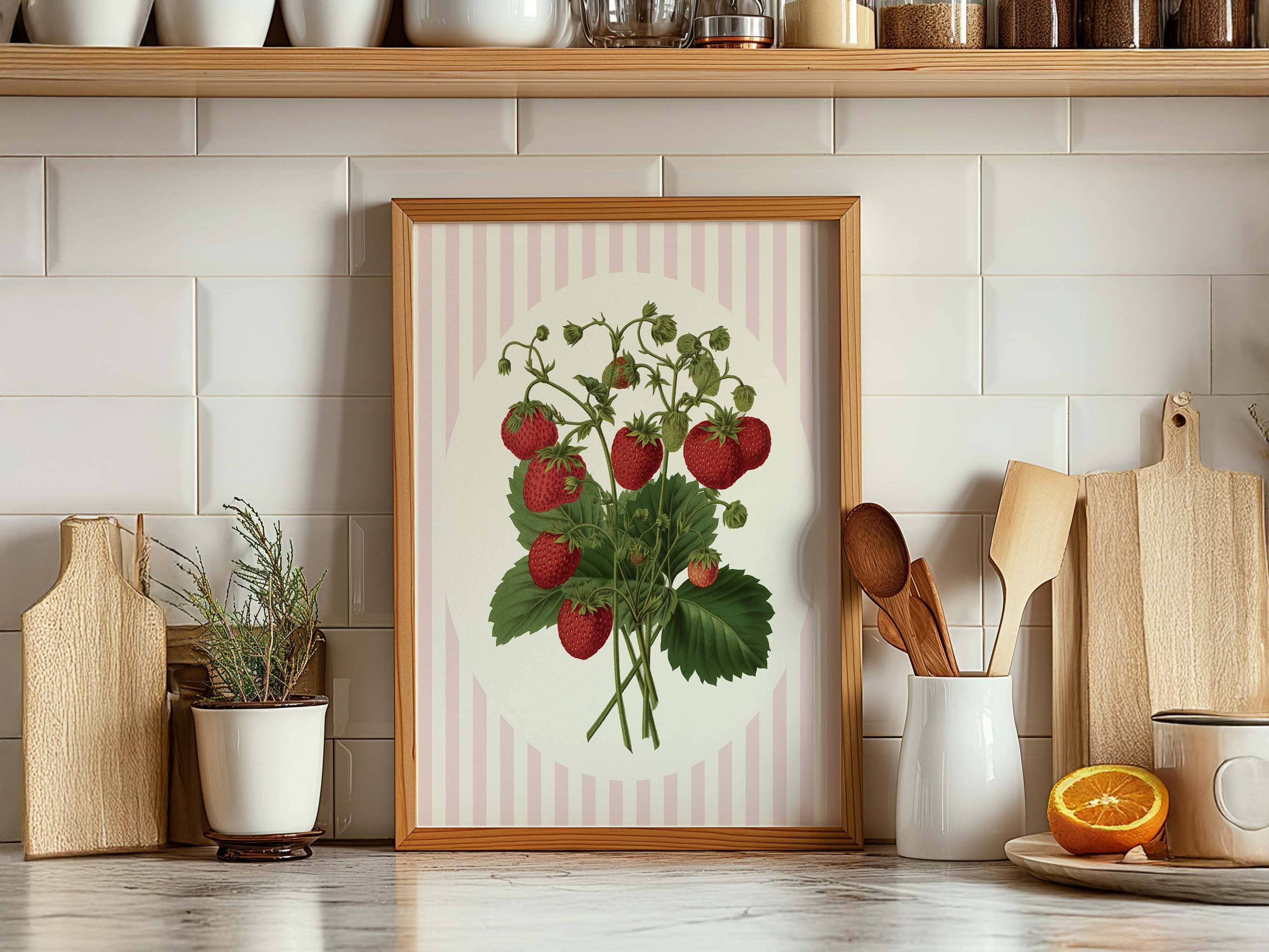 Newpencilbox Art - Wholesale Gallery Wall Set - Cottagecore Pink Fruit Trio – Botanical Kitchen Wall Art1
