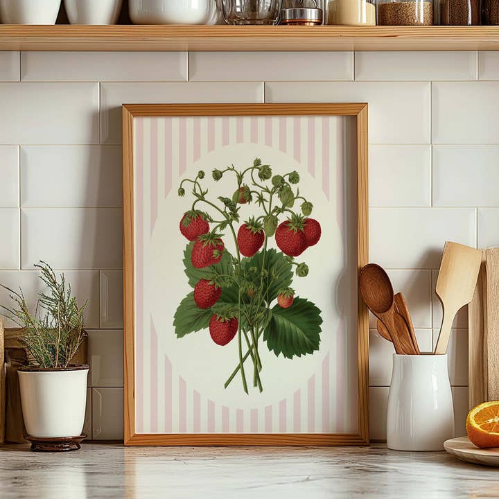 Newpencilbox Art - Wholesale Gallery Wall Set - Cottagecore Pink Fruit Trio – Botanical Kitchen Wall Art1