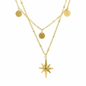 Collier à deux rangs avec étoile et plaque d'or pour la vente par Style Republic - Carsten Maletz
