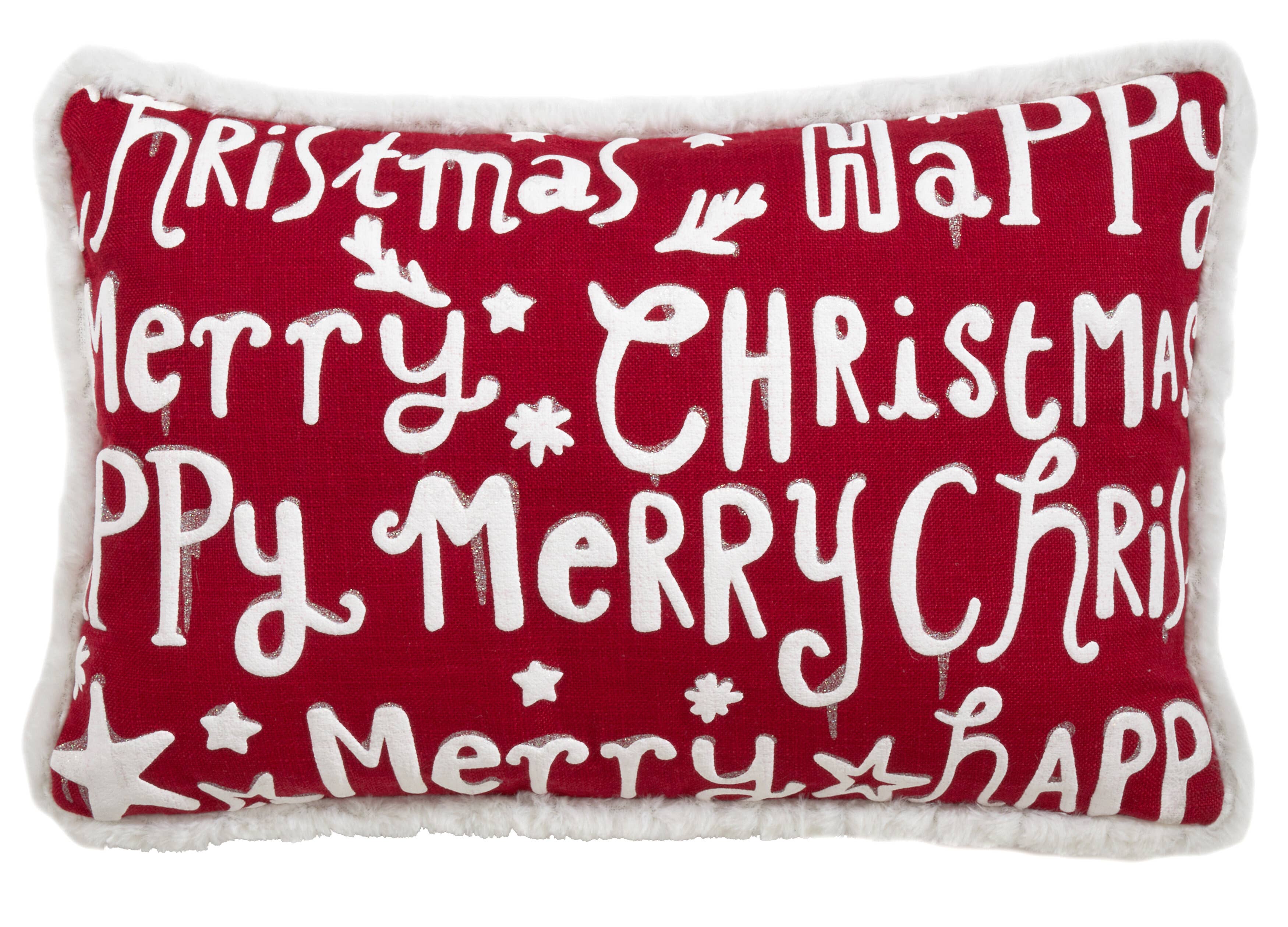 Fennco Styles - Wholesale Throw/Decorative Pillow - Red & White Merry Happy Christmas Throw Pillow0