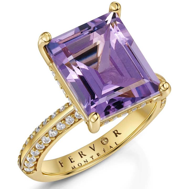 Pink Amethyst Emerald Cut Cocktail Ring for wholesale by Fervor Montréal