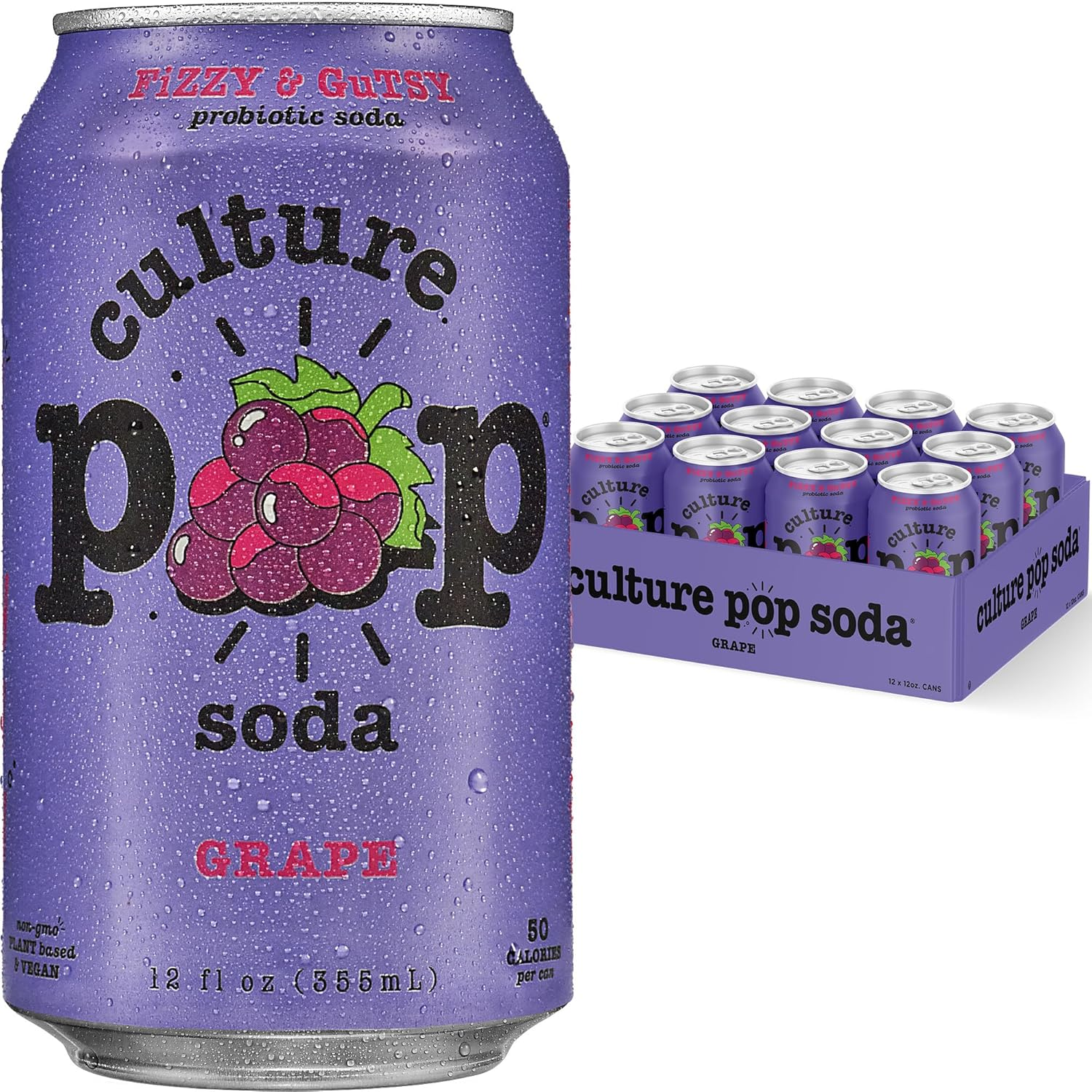 EcoQuality - Wholesale Soda/Carbonated Drink - 12oz Culture Pop Soda Sparkling Probiotic Grape Drink Pack of 120