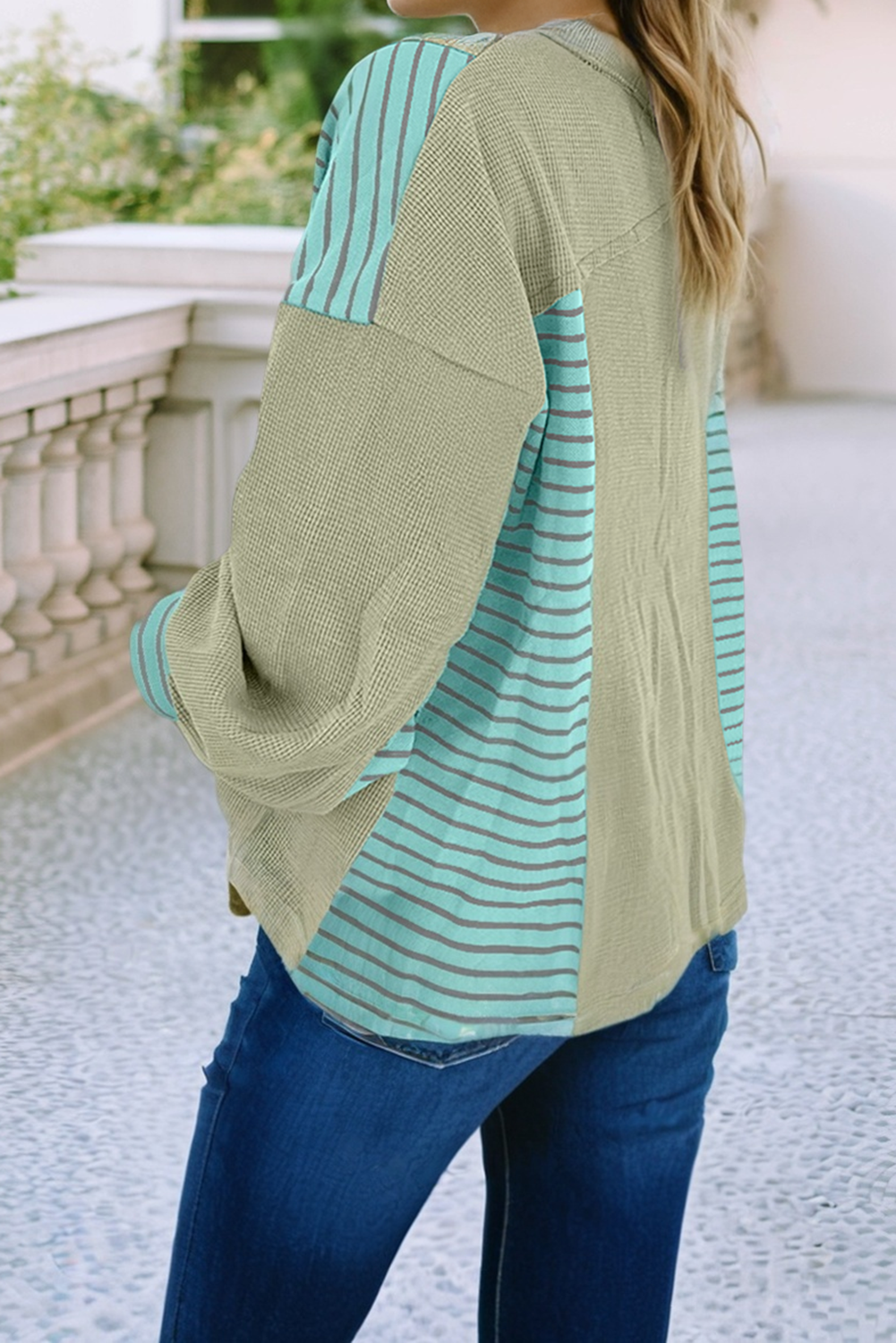 Little Daisy Closet - Wholesale Sweatshirt - Women's -  LDC Exposed Seam Waffle Striped Patchwork Baggy Pullover3