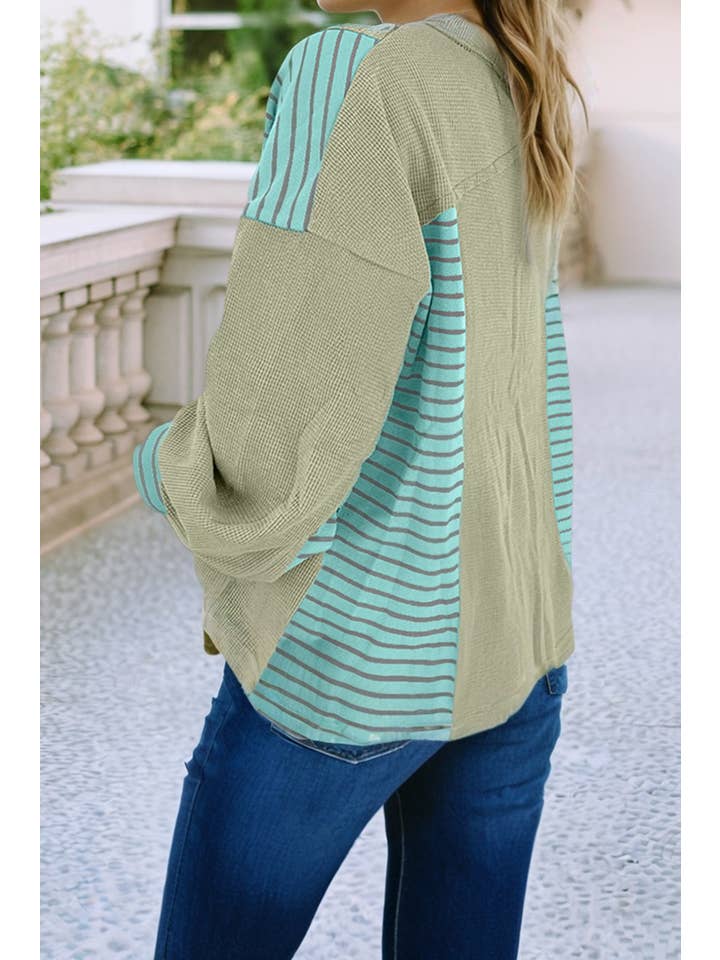 Little Daisy Closet - Wholesale Sweatshirt - Women's - LDC Exposed Seam Waffle Striped Patchwork Baggy Pullover3