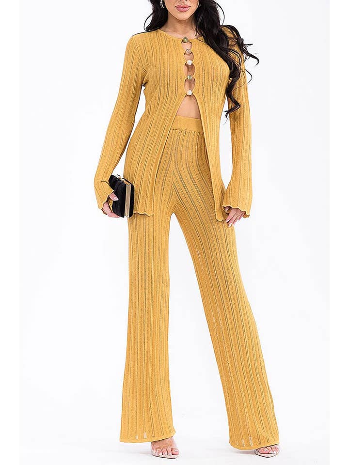 ROUSSEAU - Wholesale Top & pants set (NOT Loungewear) – Women's - LONG SLEEVE TOP & WIDE LEG PANTS KNITTED 2PC. SET4