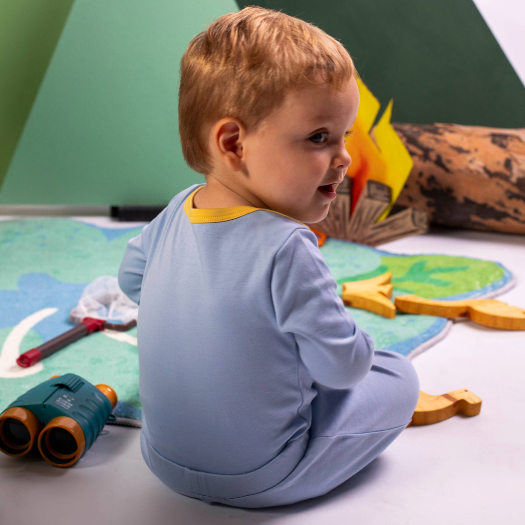 Arquia - Vente Body (sans pieds) – bébé - Body à manches longues en chambray bleu avec jaune4