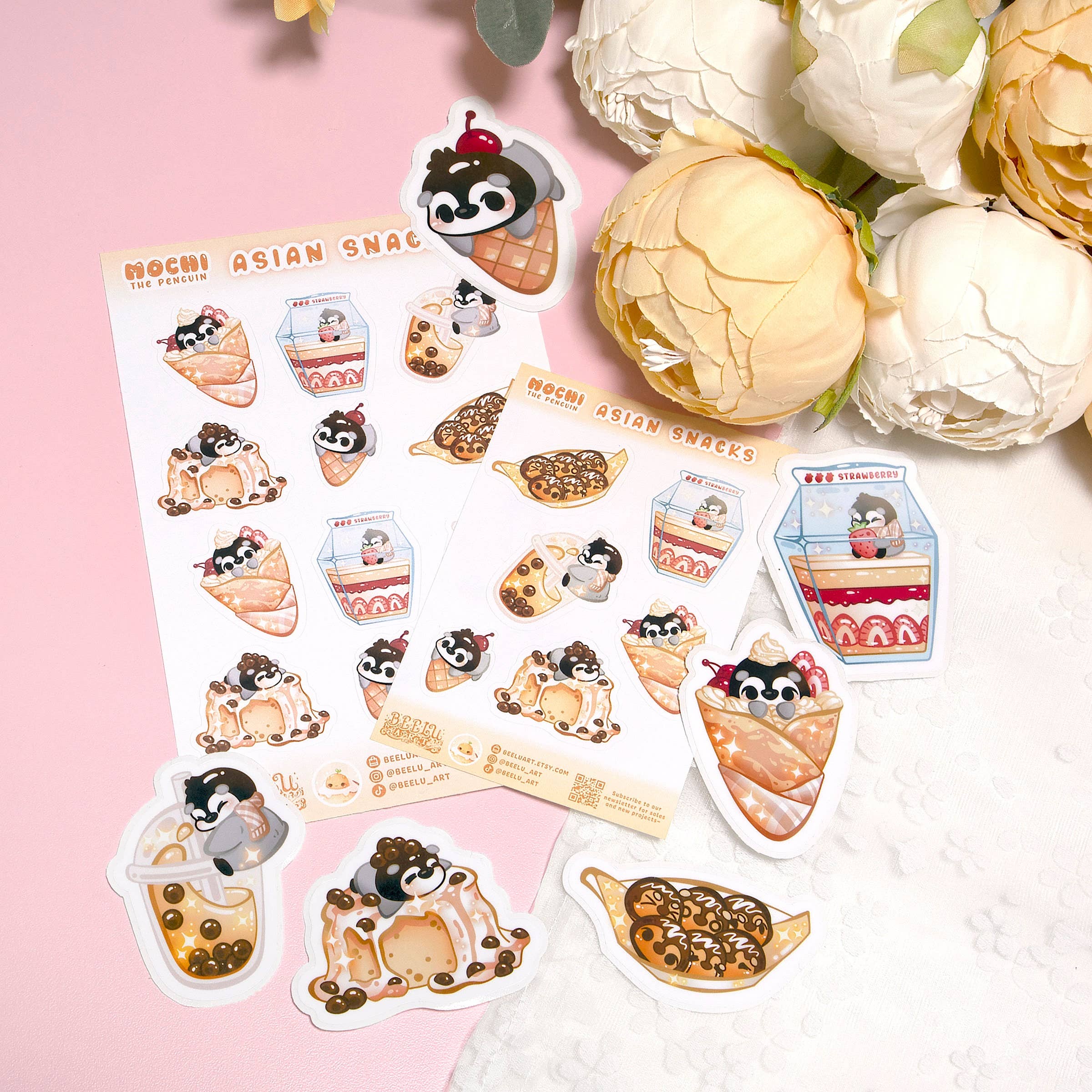 BeeluArt - Wholesale Sticker - Asian Snacks Ice Cream Penguin Glossy Cute Sticker 2.5"1