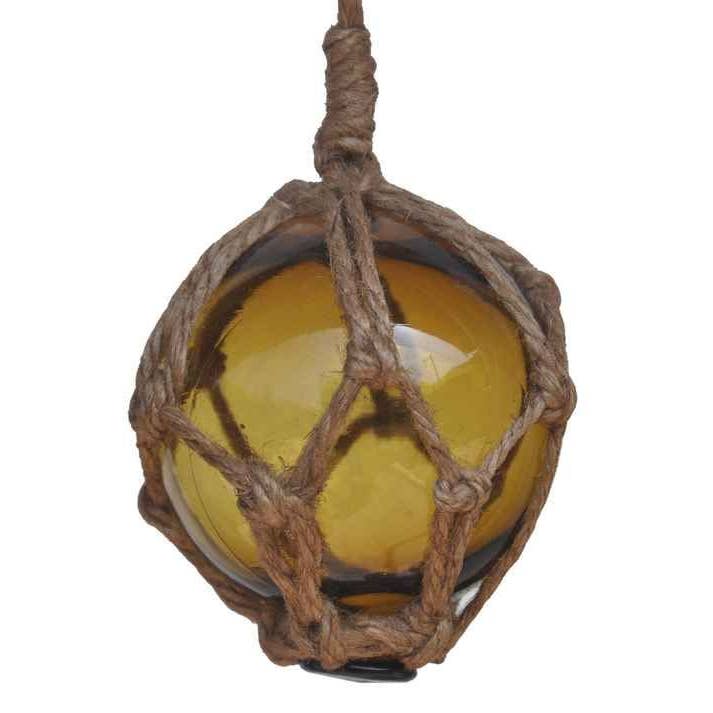 Hampton Nautical – wholesale Dekorativt bordsobjekt – Bärnsten japanska glas boll fiske flottör med brun nät dekoration 3 ”3