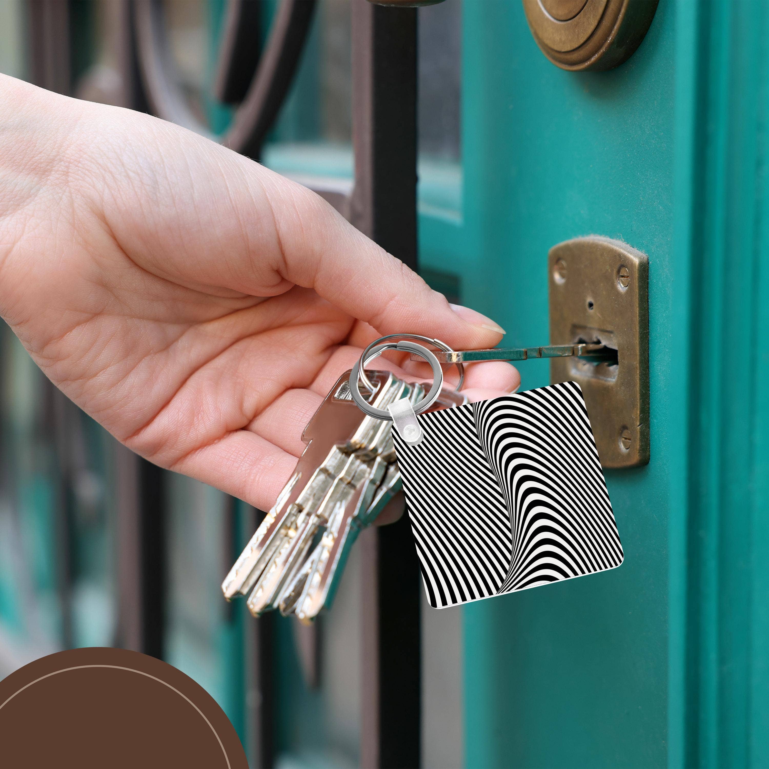 3dRose - Wholesale Keychain - Unisex - 3dRose, Black and White Graphic Optical Wave Illusion, Key Chain5