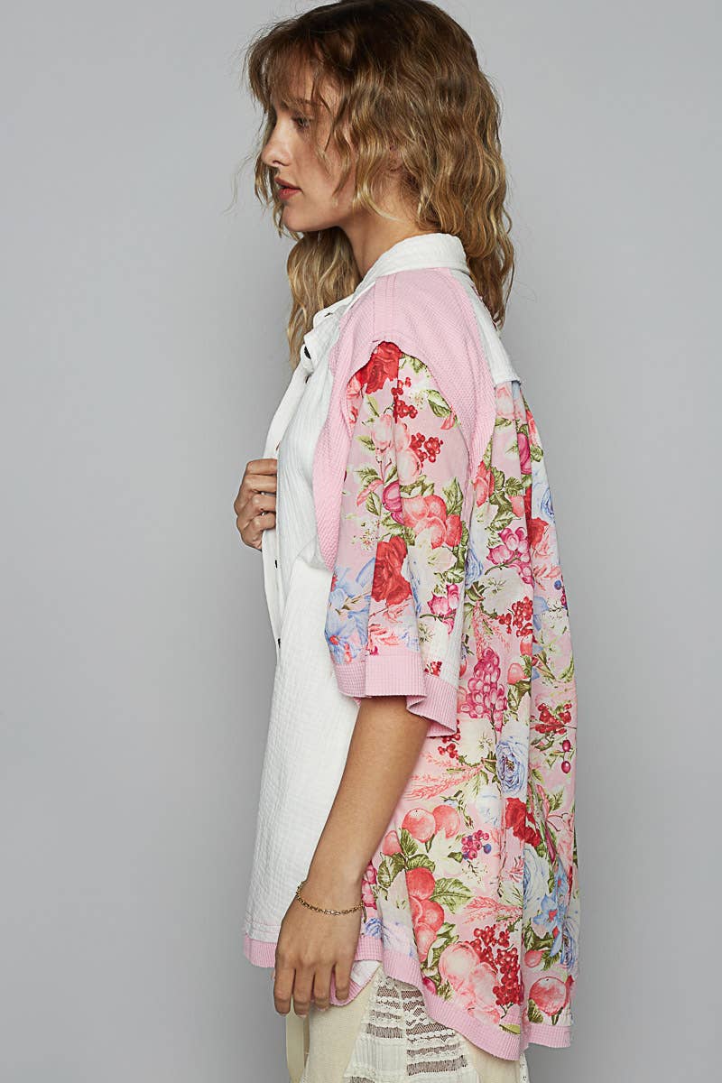 Pol Clothing - Vente Chemise à col boutonné – femme - Haut chemise à manches courtes imprimé floral avec col7