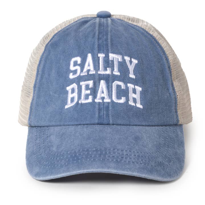 Salty Beach Embroidery Mesh Hat. for wholesale by David And Young