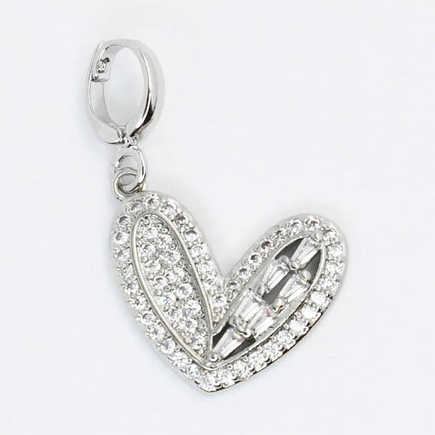 Pave Silver Heart Charm for wholesale by Treasure Jewels Inc.