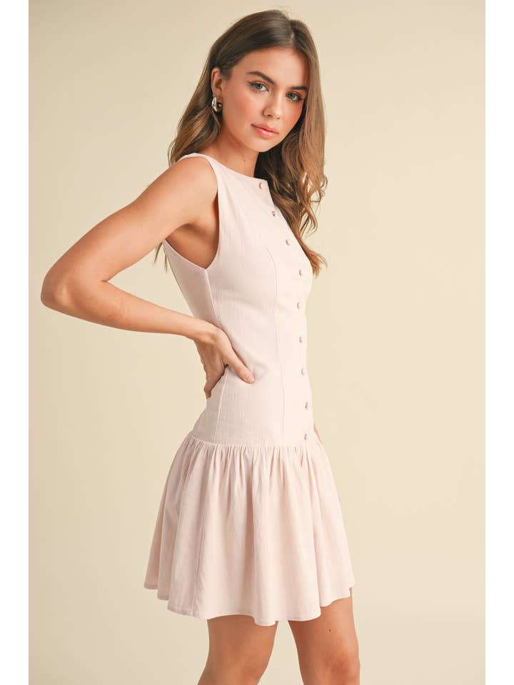 Klesis - Wholesale Dress - Women's - ID9089 STRETCHY LINEN SLEEVELESS DROP WAIST MINI DRESS 19