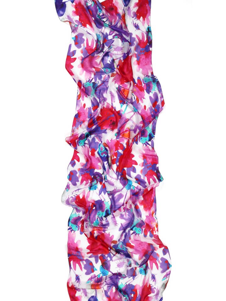 Sciarpa in seta Alison — Blossoms — Rosso Viola Bianco per la vendita all'ingrosso da parte di SALTO