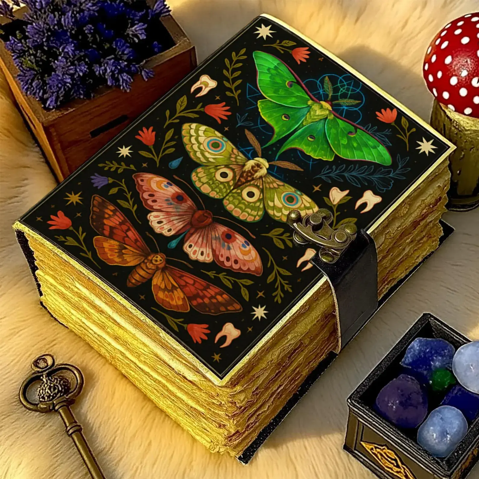 MNM HANDICRAFTS - Wholesale Journal/Diary - Handmade Leather Journal with Lock  Colorful Moth and Floral3