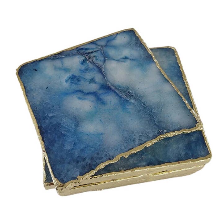 Untersetzer aus blauem Achat mit Kristallgeode, 4-teiliges Set für den Großhandel von Serein Wellness