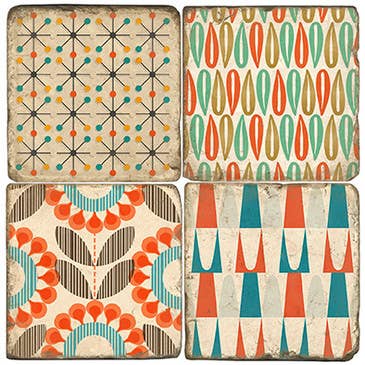 Studio Vertu - Wholesale Coasters - Mid Century Patterns - Tumbled Marble Coasters set/4