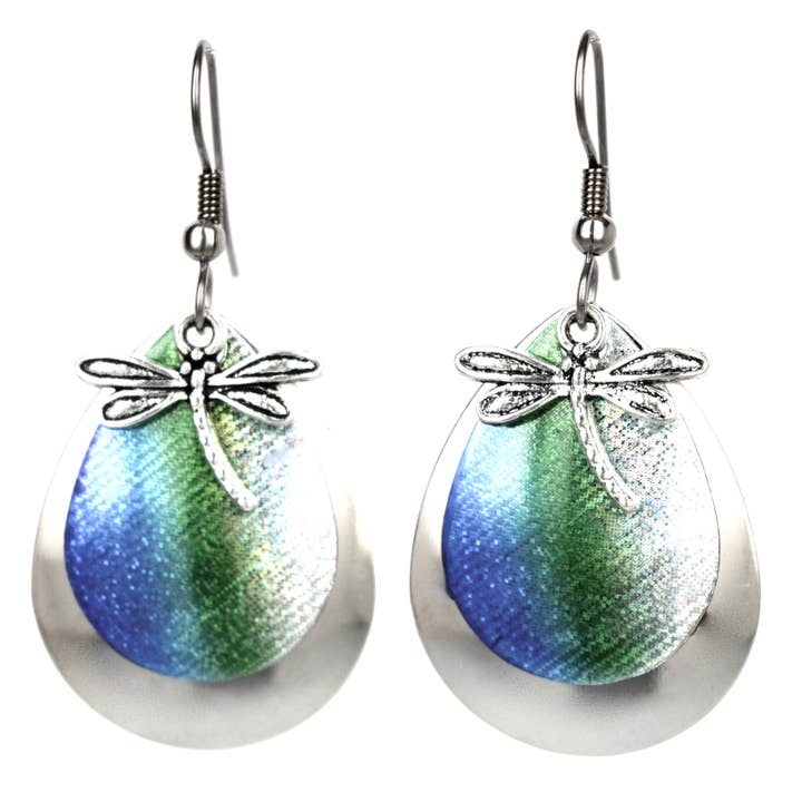Lg. Emerald Dragonfly Earrings for wholesale by Eye Catching Jewelry