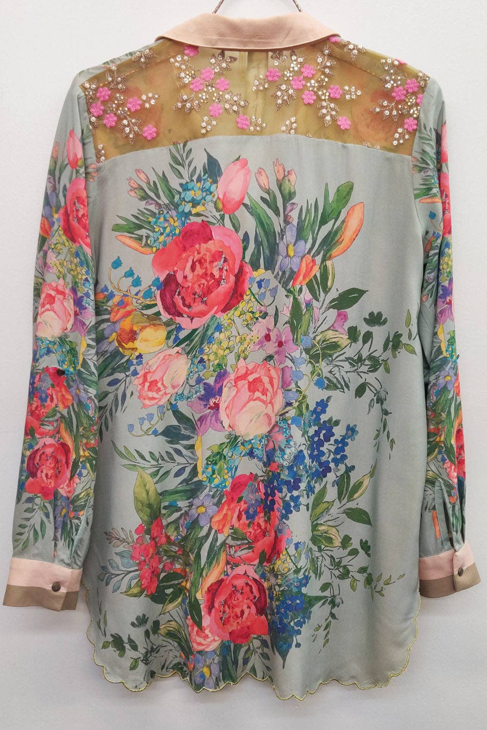 Smeraldo vintage Maglia Roma | Camicia a Fiori con Bottoni | Dettaglio in Rete con Paillettes in vendita all'ingrosso su Faire1