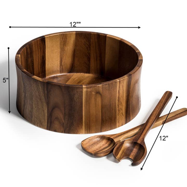 Kalmar Home - Wholesale Serve Bowl - Extra Large Acacia Serving/Salad Bowl with Utensils – 12" 2