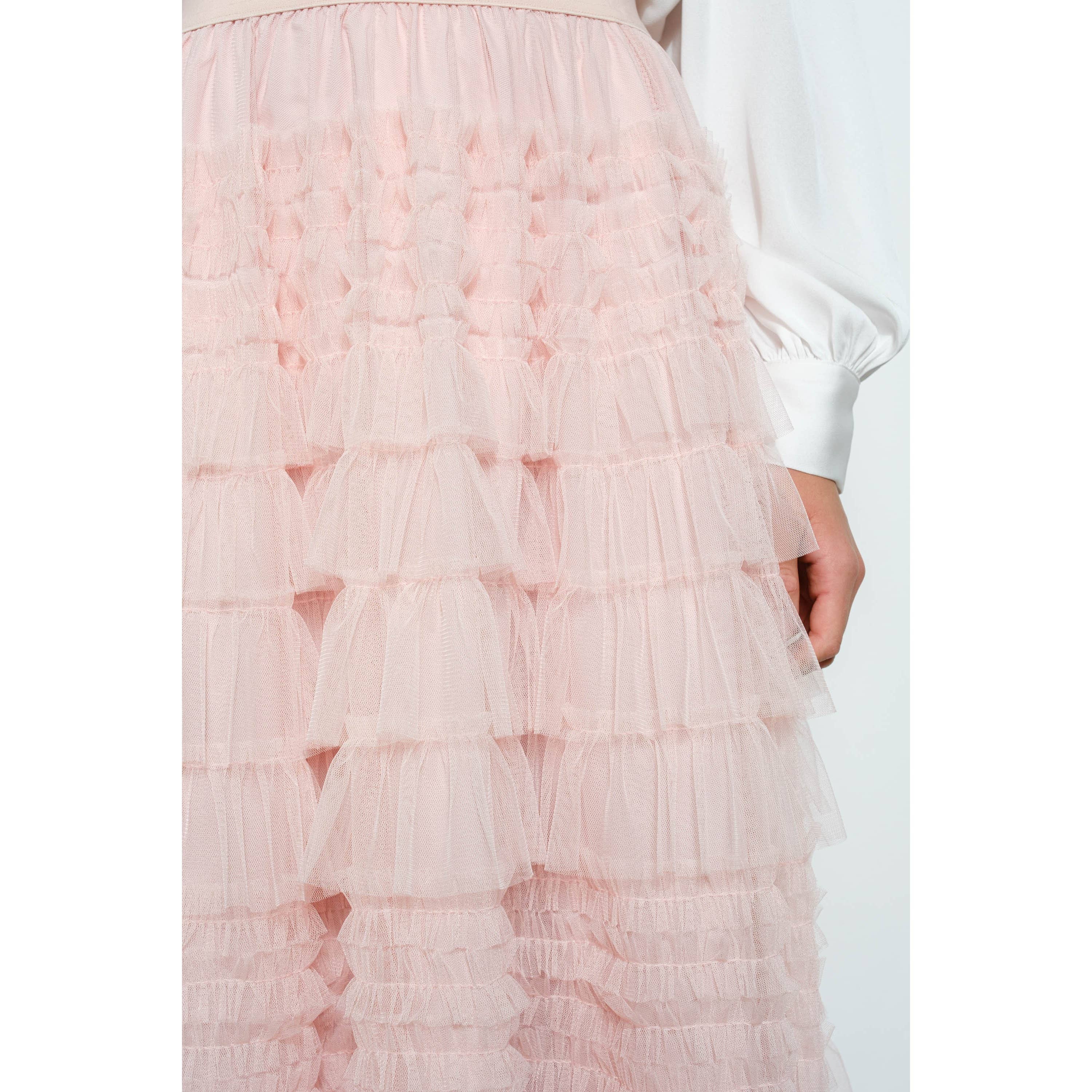 INA - Venta al por mayor Falda - Mujer - Falda Maxi de Tul con Volantes en Capas de Talle Alto7