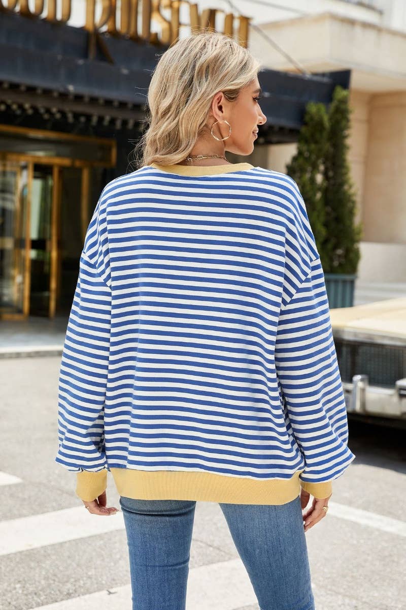 NINEXIS - Wholesale Blouse - Women's - CWTBLL1888_FALL CREW-NECK STRIPED LONG-SLEEVED TOP7