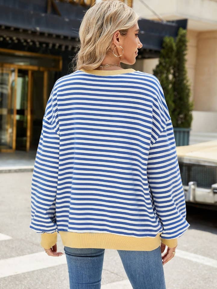 NINEXIS - Wholesale Blouse - Women's - CWTBLL1888_FALL CREW-NECK STRIPED LONG-SLEEVED TOP7