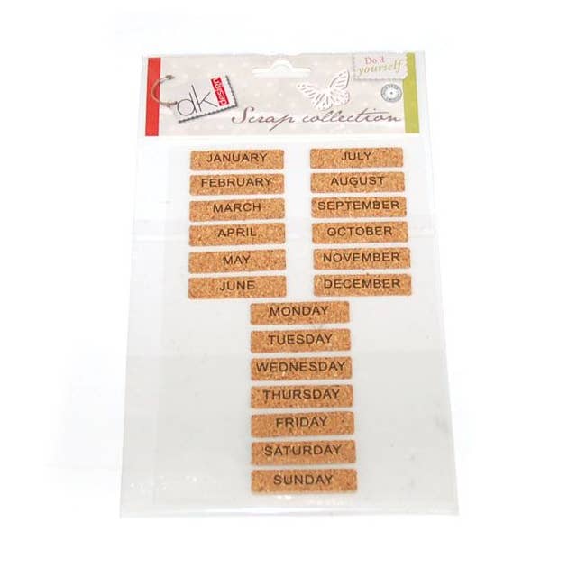 CORK STICKER DAYS&MONTHS ENGLISH for wholesale by Aktual / Dekora Import S.A