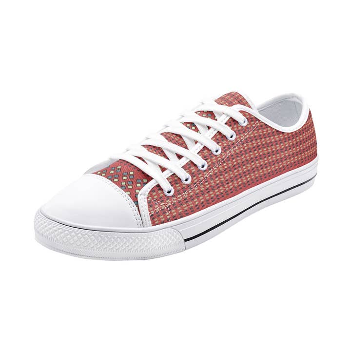 Mon Traditionele Rood Geruite Longyi - Unisex Lage Canvas Schoenen voor wholesale door Oh Pote