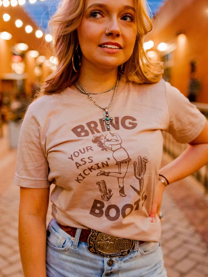 Bring Your Ass Kickin Boots Graphic Tee for wholesale by Wild Junkie