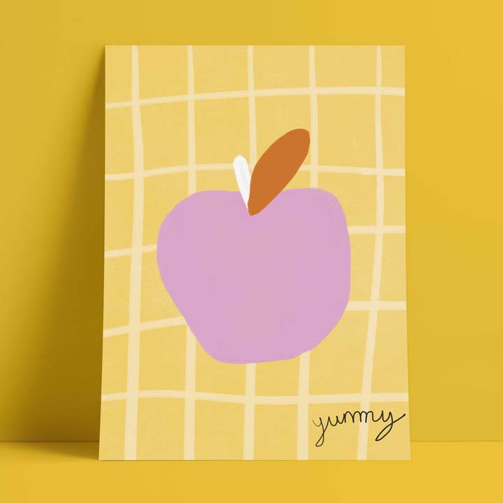 Yummy Apple Print - Impression artistique jaune et rose pour la vente par Orla and the Gang