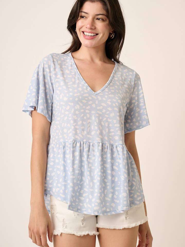 CT9113F-ANIMAL PRINT RUFFLE SHORT SLV KNIT TOP for wholesale by mittoshop