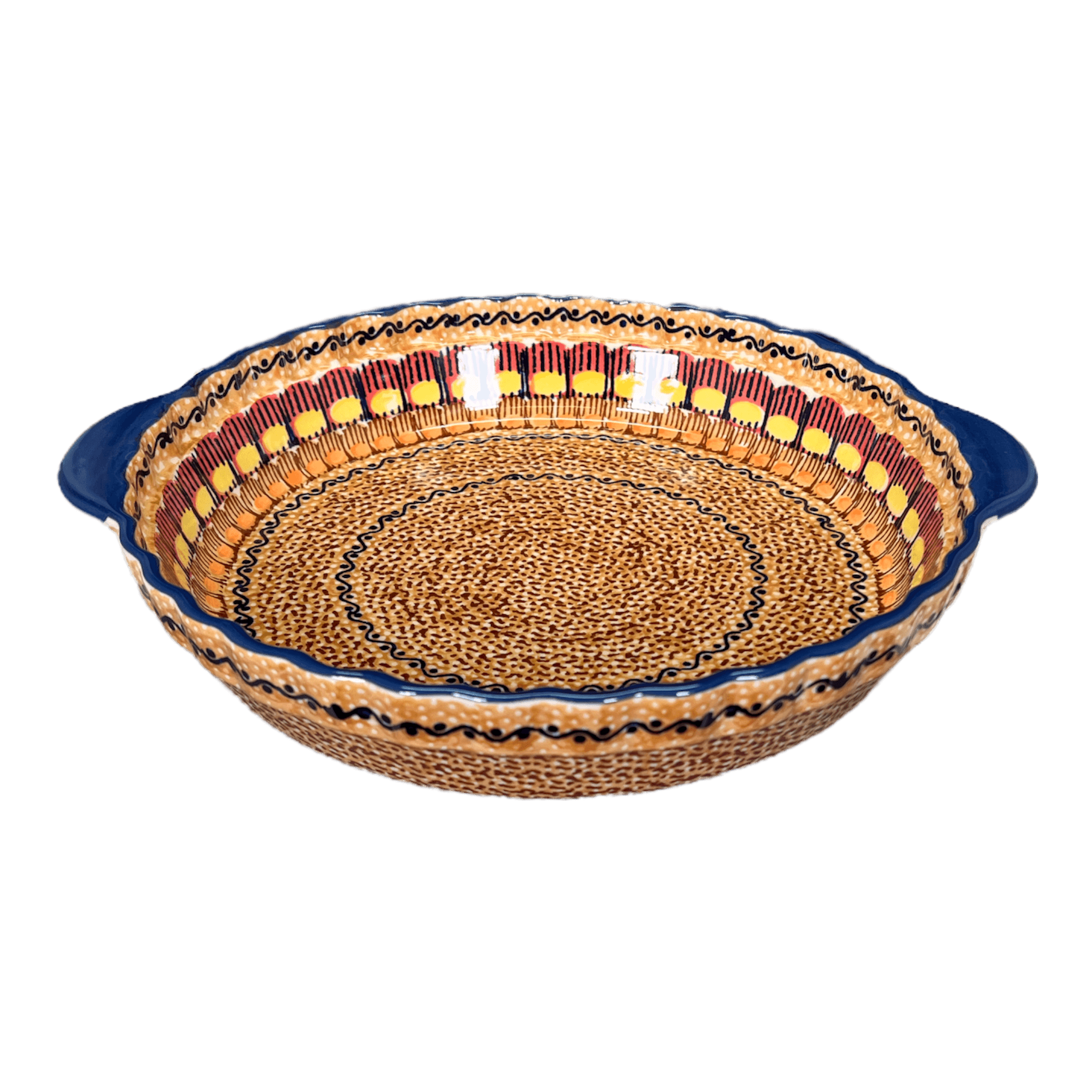 Polish Pottery Outlet - Wholesale Baking Dish - Baker, Round, Pie Plate, Handles, 9.75" in "Desert Sunrise" by Manufaktura | Z148U-KLJ0