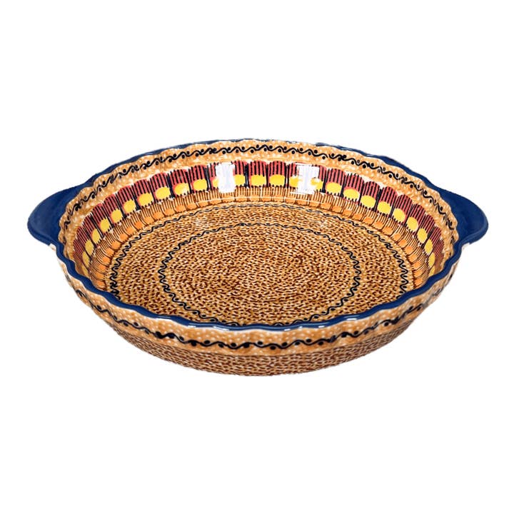 Polish Pottery Outlet - Wholesale Baking Dish - Baker, Round, Pie Plate, Handles, 9.75" in "Desert Sunrise" by Manufaktura | Z148U-KLJ