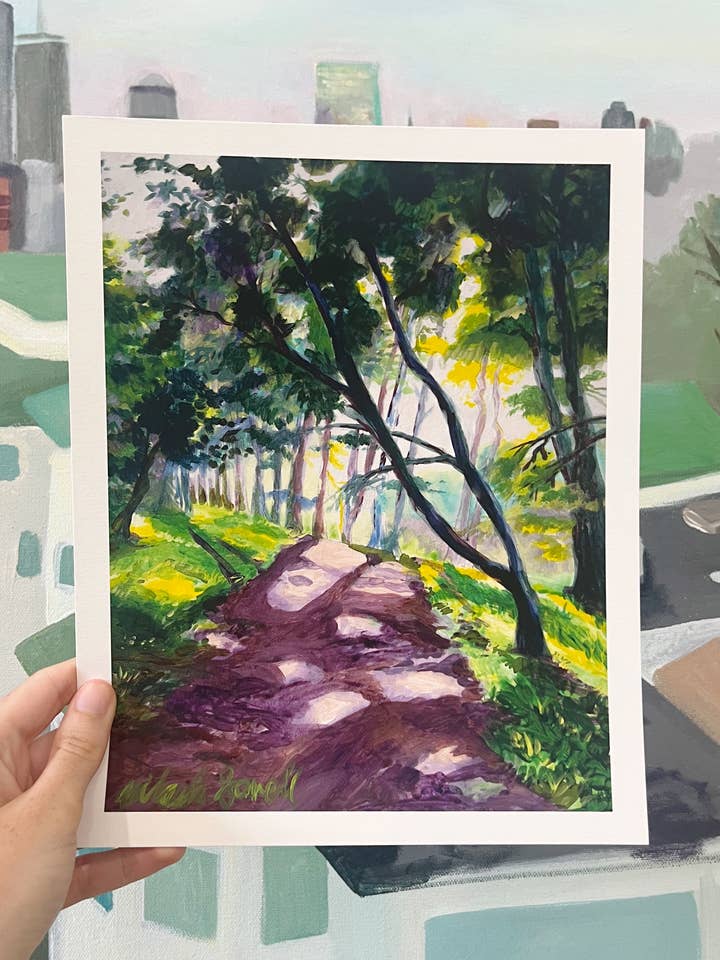 Late afternoon trees and shadows - nature art print for wholesale by Savell Studio