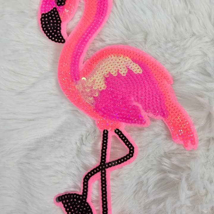 Scratch Decor - Wholesale Patch - Sequin Pink Flamingo Iron On Patch