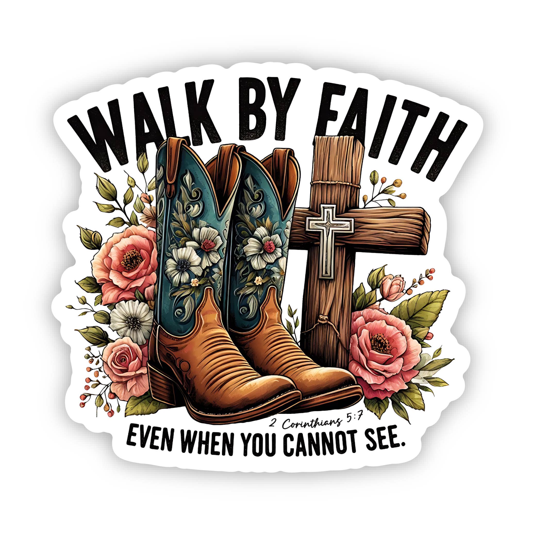Savannah and James Co - Wholesale Sticker - Walk By Faith Christian Vinyl, Sticker, 3x3 in.0
