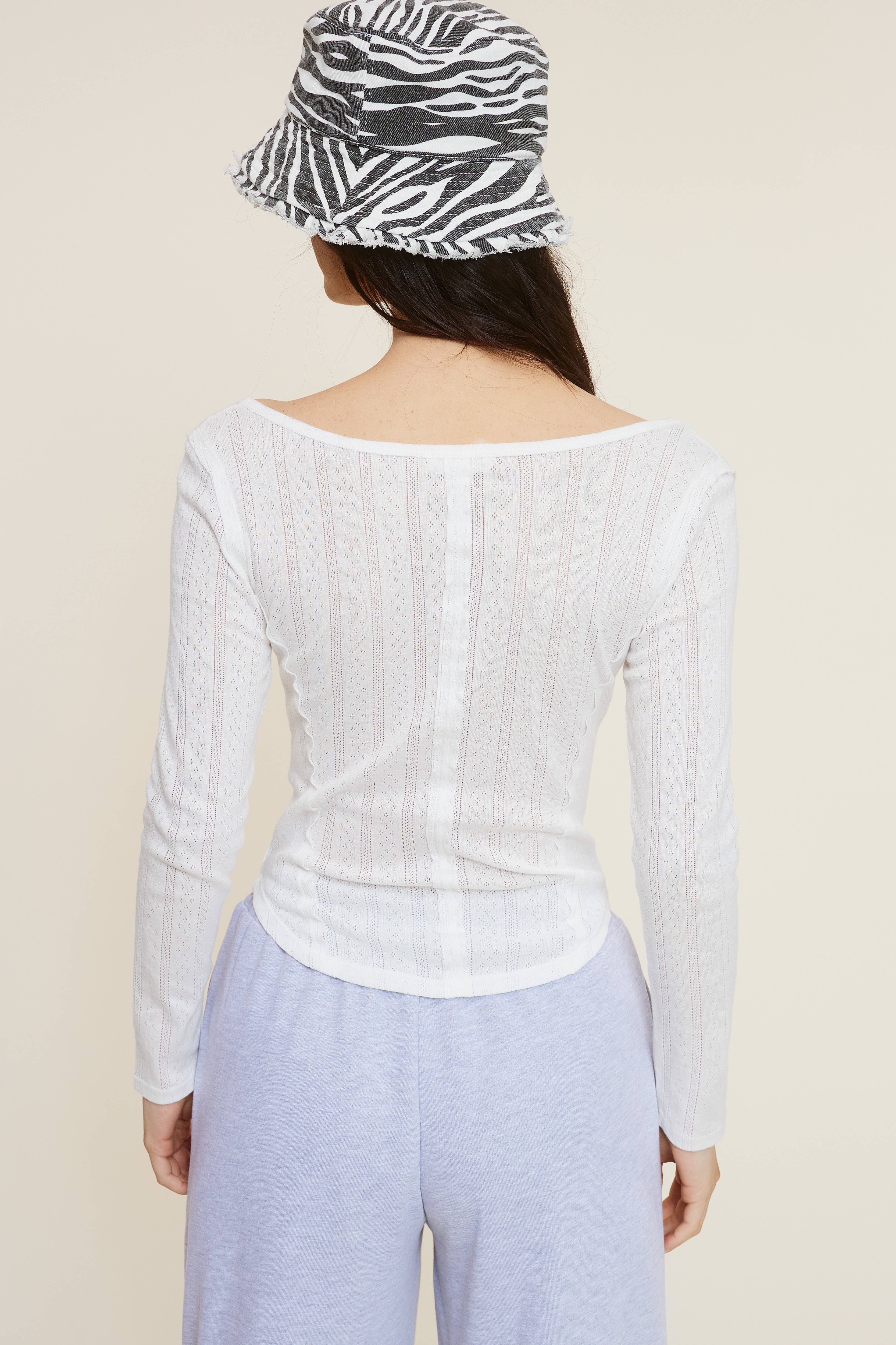 Mimosa - Wholesale Knit Top - Women's - Long Sleeve Pointelle Knit Top with V-Notch Collar11