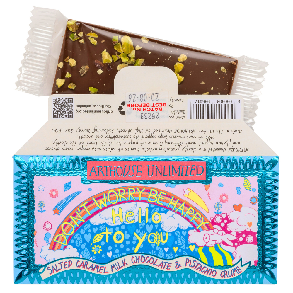 ARTHOUSE Unlimited - Wholesale Chocolate Bar - Joy Sized: Be Happy, Salted Caramel Milk Chocolate & Pistachio Crumb2