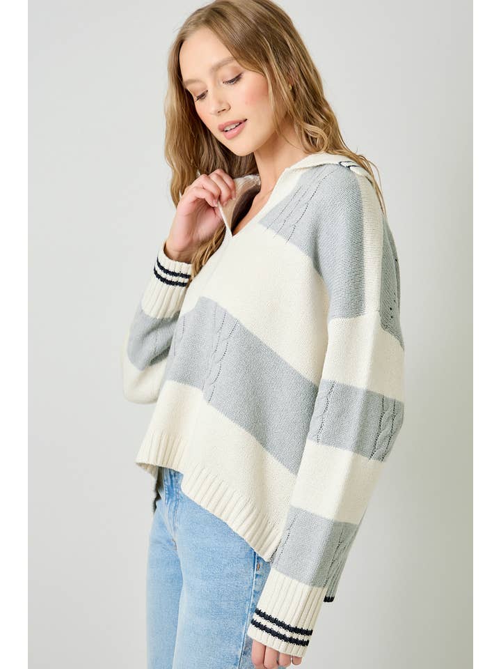 Mystree - Wholesale Knit Sweater - Women's - 60899 V-Neck Multistripe Sweater6