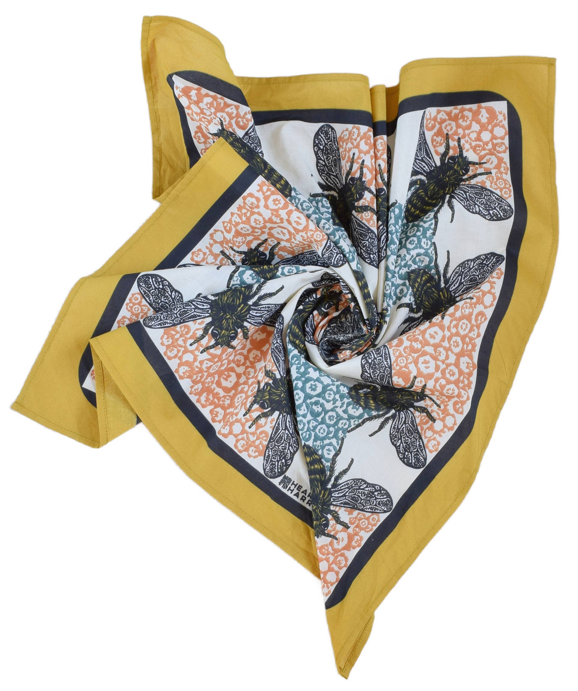 Hearth and Harrow - Wholesale Bandana - Unisex - Honeybee Bandana - 100% Cotton - Yellow Teal - Hand Printed7