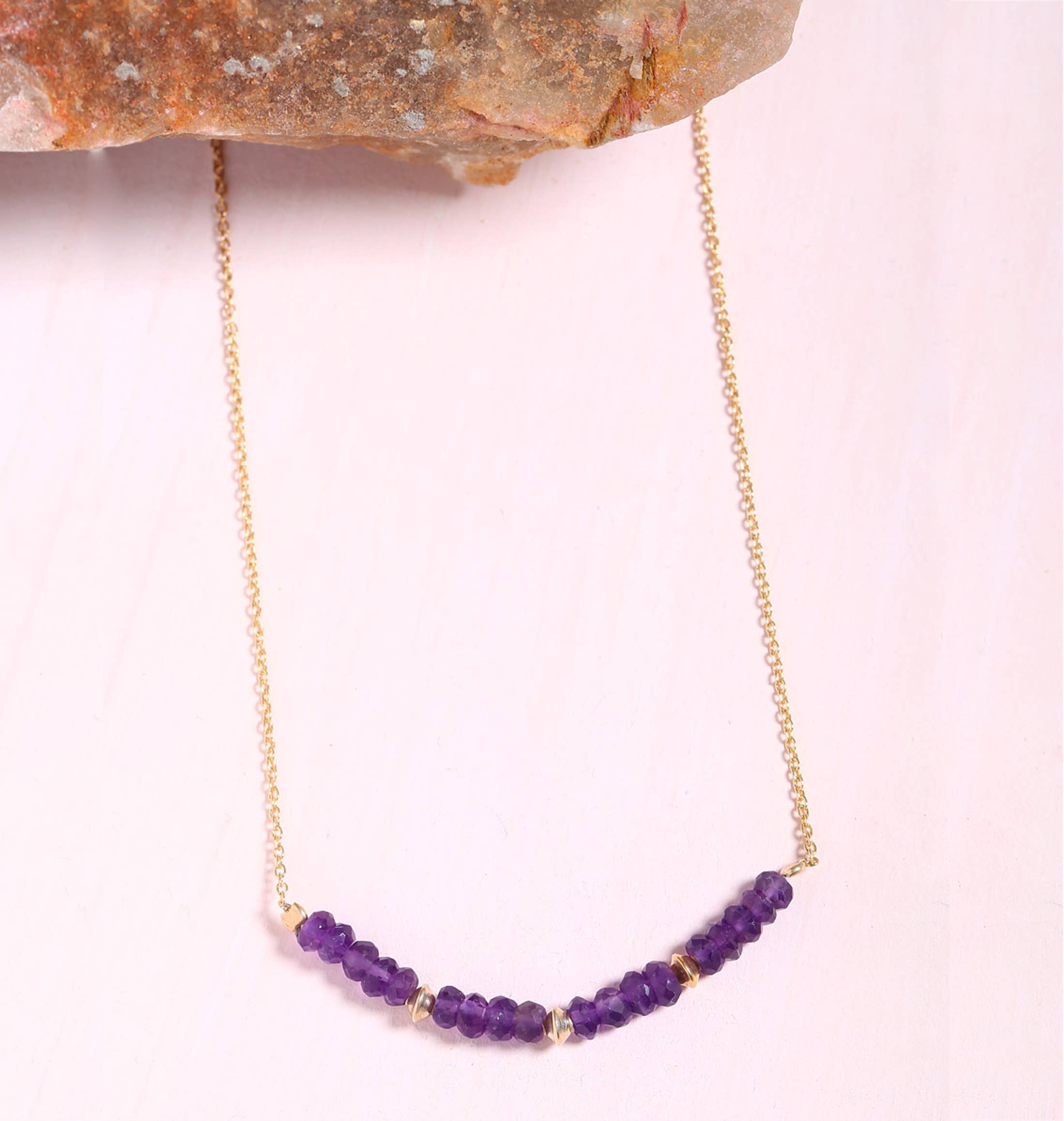 Tiramisu – wholesale Link & chain necklace – Gold Plated Over Silver Amethyst Orchid Thread Necklace2