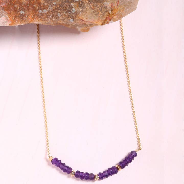 Tiramisu - Wholesale Link & Chain Necklace - Gold Plated Over Silver Amethyst Orchid Thread Necklace2