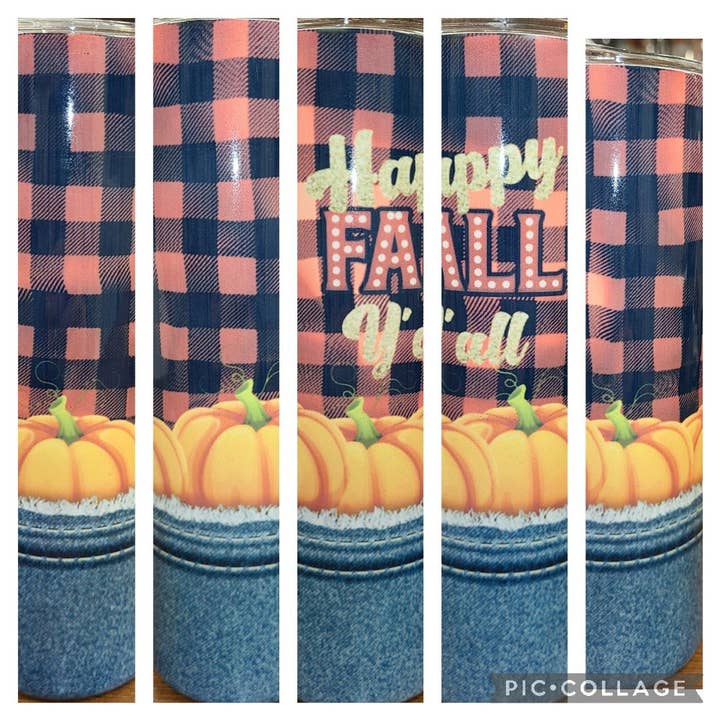 Happy Fall Yall 20 oz Sublimation Skinny Tumbler for engroshandel hos Unique Custom Tumblers by Ashley
