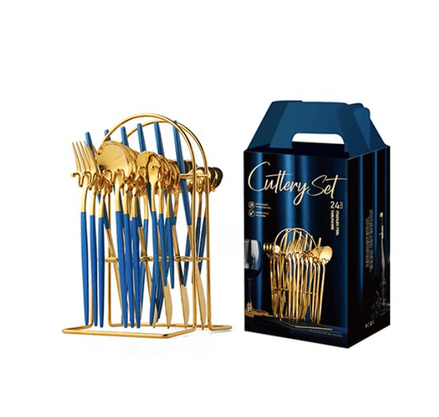 Homerely (We Cover All Import Duties) – Engroshandel Skærebestik sæt – 24-delt bestiksæt i rustfrit stål med opbevaringsstativ5