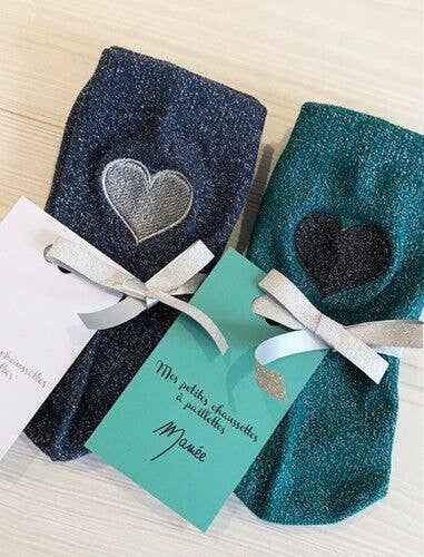 Mamée Créa - Venta al por mayor Calcetines - Mujer - Calcetines azul marino con corazón bordado y brillo2