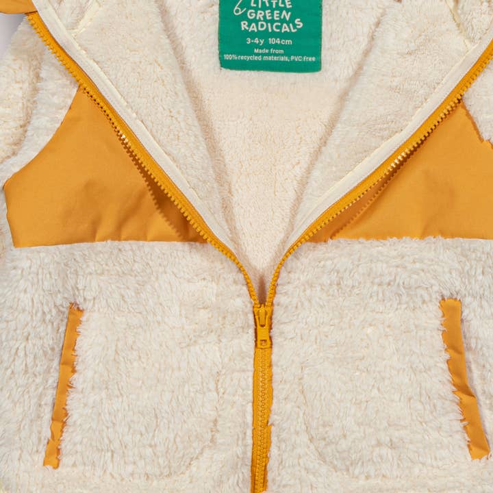 Cream Hooded Zip Up Recycled Fleece Jacket for wholesale on Faire